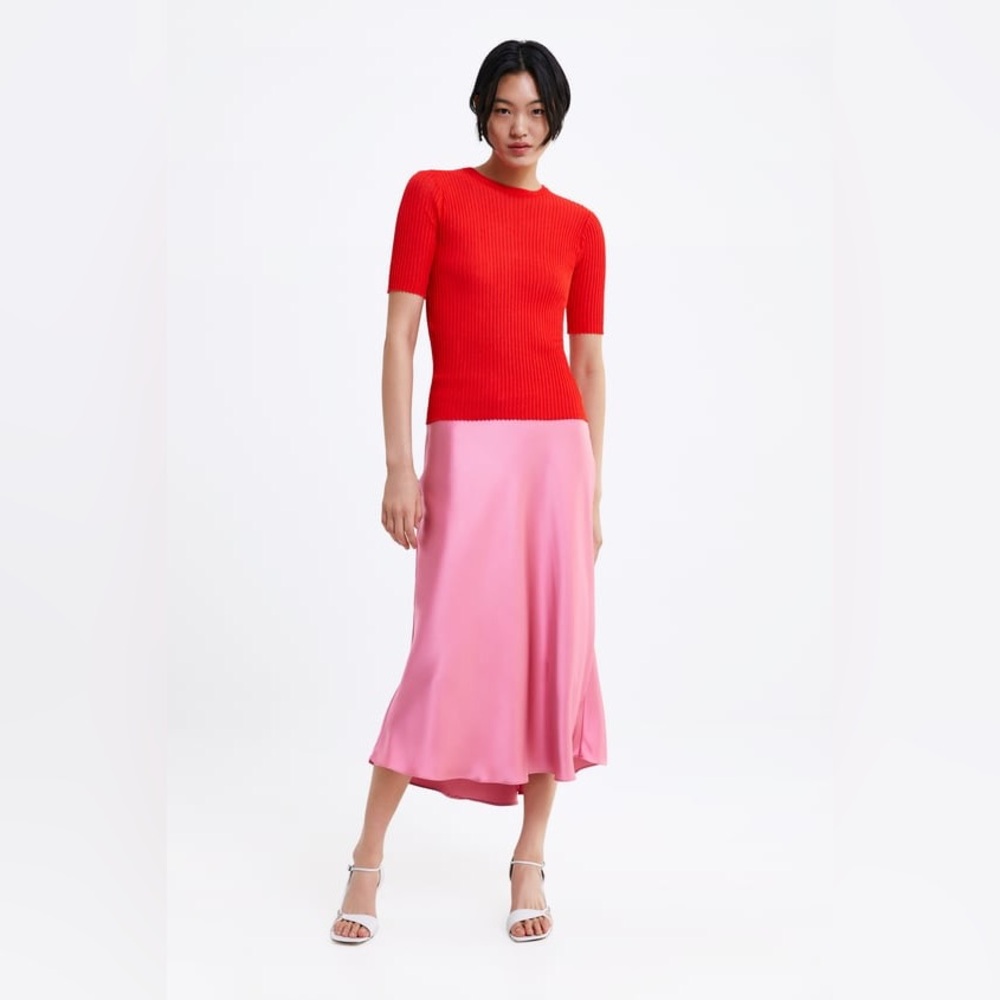 (A8) NWT Zara Red Orange Stretch Ribbed Open Back Ribbed Casual Top Shirt‎ S 2